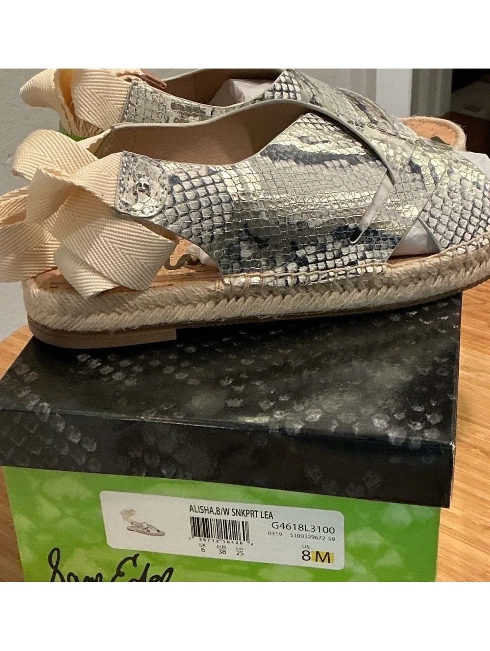 NIB Sam Edelman Alisha Snakeskin Espadrille Sandal, size 8